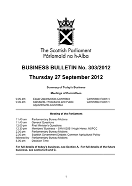 BUSINESS BULLETIN No. 303/2012 Thursday 27 September 2012