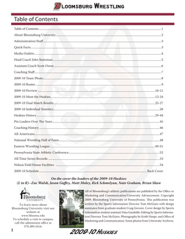 2009-10 BU Wrest Media Guide(IN PROGRESS) the COPY.Indd 1 3/25/2010 2:47:19 PM Loomsburg Wrestling About Bloomsburg