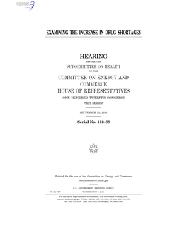 Examining the Increase in Drug Shortages Hearing