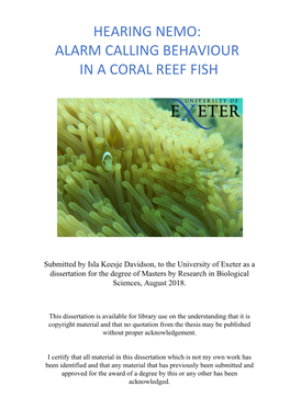 Alarm Calling Behaviour in a Coral Reef Fish