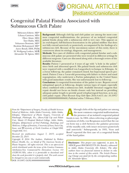 Original Article Original Article Pediatric/Craniofacial Xxx Congenital Palatal Fistula Associated with Xxx Submucous Cleft Palate