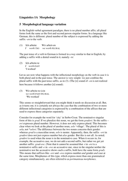 Linguistics 1A Morphology 5 Morphological Language Variation