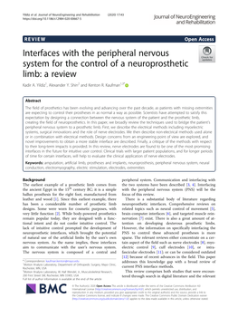 Interfaces with the Peripheral Nervous System for the Control of a Neuroprosthetic Limb: a Review Kadir A