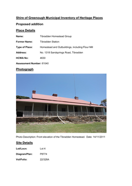 Shire of Greenough Municipal Inventory of Heritage Places