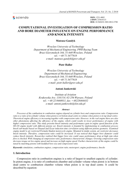 Computational Investigation of Compression Ratio and Bore Diameter Influence on Engine Performance and Knock Intensity