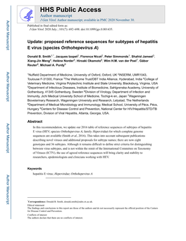 Proposed Reference Sequences for Subtypes of Hepatitis E Virus (Species Orthohepevirus A)