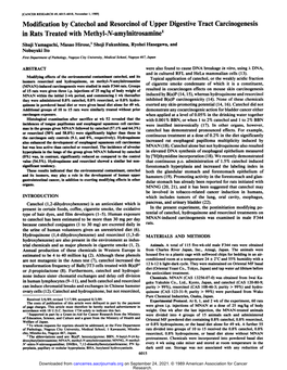 Modification by Catechol and Resorcinol of Upper Digestive Tract Carcinogenesis in Rats Treated with Methyl-W-Amylnitrosamine1