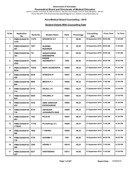 Student Details with Counselling Date SSLC