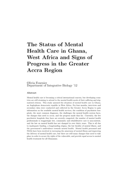 The Status of Mental Health Care in Ghana, West Africa and Signs of Progress in the Greater Accra Region