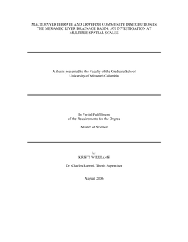Macroinvertebrate and Crayfish Community Distribution in the Meramec River Drainage Basin: an Investigation at Multiple Spatial Scales