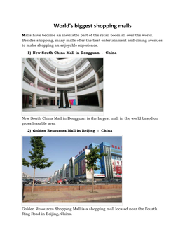 World's Biggest Shopping Malls