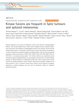 Kinase Fusions Are Frequent in Spitz Tumours and Spitzoid Melanomas