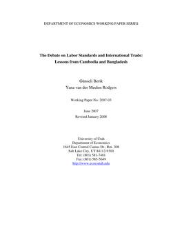 The Debate on Labor Standards and International Trade: Lessons from Cambodia and Bangladesh