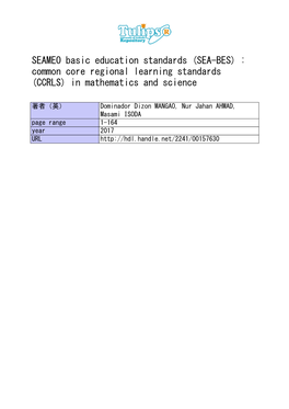 SEAMEO Basic Education Standards (SEA-BES) : Common Core Regional Learning Standards (CCRLS) in Mathematics and Science