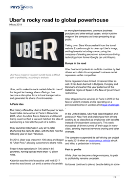 Uber's Rocky Road to Global Powerhouse 9 May 2019