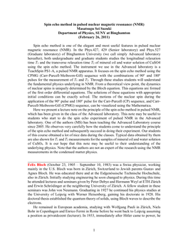 1 Spin Echo Method in Pulsed Nuclear Magnetic Resonance (NMR