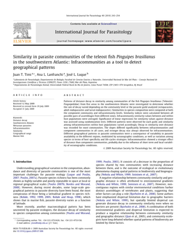 Similarity in Parasite Communities of the Teleost Fish Pinguipes