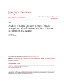 Analysis of Guided and Leaky Modes of Circular Waveguides and Realization of Mechanical Tunable Metamaterial and Devices Siming Yang Iowa State University