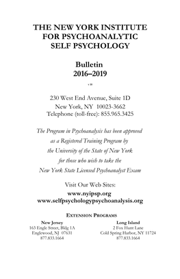 THE NEW YORK INSTITUTE for PSYCHOANALYTIC SELF PSYCHOLOGY Bulletin 2016–2019