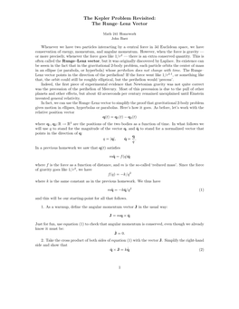 The Kepler Problem Revisited: the Runge–Lenz Vector