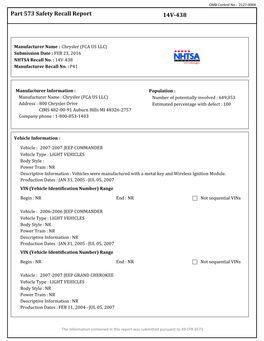 Part 573 Safety Recall Report 14V-438