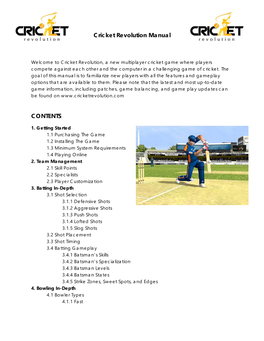 Cricket Revolution Manual INTRODUCTION CONTENTS