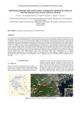 Photogrammetric Documentation and Digital Representation of the Macedonian Palace in Vergina-Aegeae