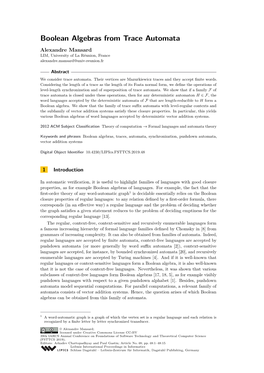 Boolean Algebras from Trace Automata Alexandre Mansard LIM, University of La Réunion, France Alexandre.Mansard@Univ-Reunion.Fr