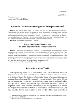 Professor Gasparski on Design and Entrepreneurship1