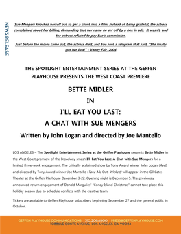 Bette Midler in I'll Eat You Last: a Chat with Sue