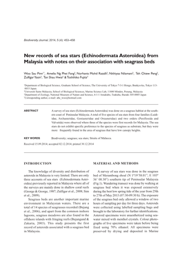 New Records of Sea Stars (Echinodermata Asteroidea) from Malaysia with Notes on Their Association with Seagrass Beds