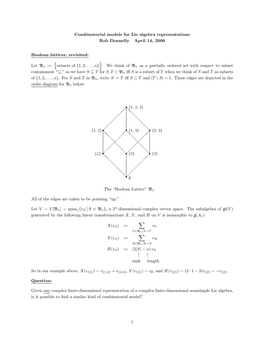 Combinatorial Models for Lie Algebra Representations Rob Donnelly April 14, 2006