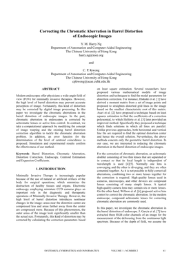 Correcting the Chromatic Aberration in Barrel Distortion of Endoscopic Images