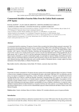 Commented Checklist of Marine Fishes from the Galicia Bank Seamount (NW Spain)