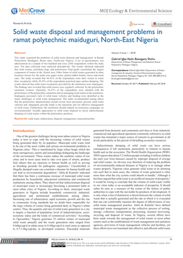 Solid Waste Disposal and Management Problems in Ramat Polytechnic Maiduguri, North-East Nigeria