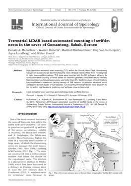 Terrestrial Lidar-Based Automated Counting of Swiftlet Nests in the Caves of Gomantong, Sabah, Borneo Donald A