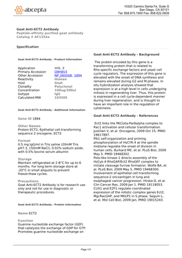 Goat Anti-ECT2 Antibody Peptide-Affinity Purified Goat Antibody Catalog # Af1354a
