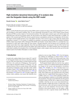 High-Resolution Dynamical Downscaling of Re-Analysis Data Over the Kerguelen Islands Using the WRF Model