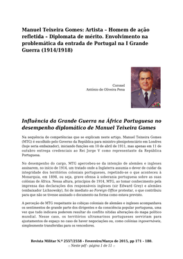 Manuel Teixeira Gomes: Artista – Homem De Ação Refletida – Diplomata De Mérito