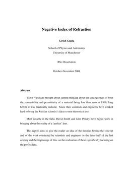 Negative Index of Refraction