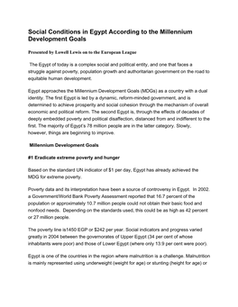 Social Conditions in Egypt According to the Millennium Development Goals