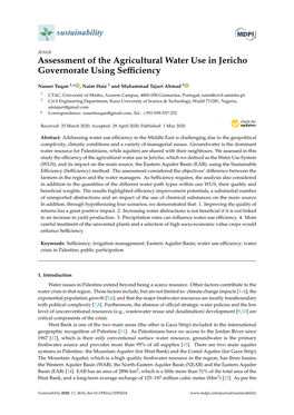 Assessment of the Agricultural Water Use in Jericho Governorate Using Seﬃciency