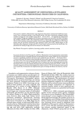 Quality Assessment of Chrysoperla Rufilabris (Neuroptera: Chrysopidae) Producers in California