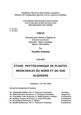 Theme Etude Phytochimique De Plantes Medicinales Du