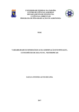 Universidade Federal Da Paraíba Centro De Ciências Agrárias Departamento De Fitotecnia E Ciências Ambientais Programa De Pós-Graduação Em Agronomia