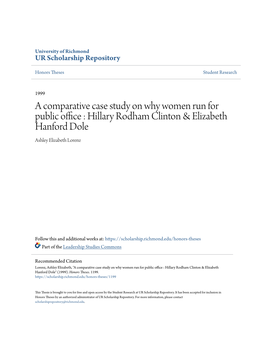 A Comparative Case Study on Why Women Run for Public Office : Hillary Rodham Clinton & Elizabeth Hanford Dole