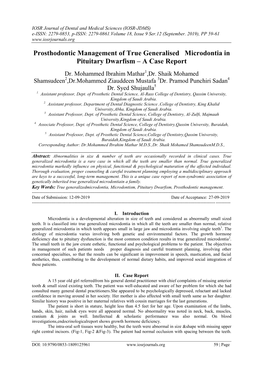 Prosthodontic Management of True Generalised Microdontia in Pituitary Dwarfism – a Case Report