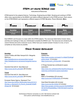 STEM Bingo Instructions