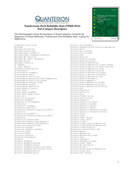 Nonelectronic Parts Reliability Data (NPRD-2016) Part Category Descriptors