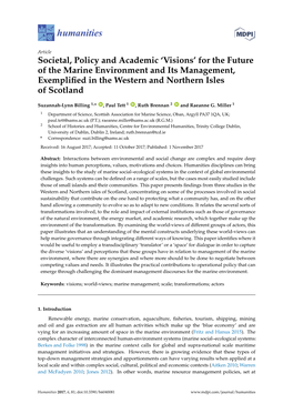 For the Future of the Marine Environment and Its Management, Exempliﬁed in the Western and Northern Isles of Scotland